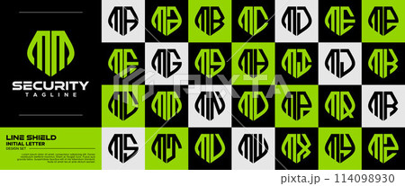 Modern flat line safety shield letter M MM logo set 114098930