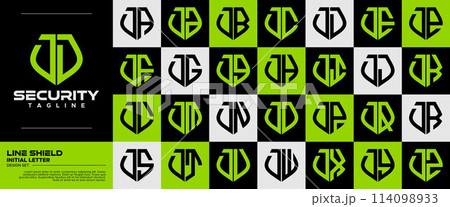 Modern flat line safety shield letter D DD logo set Modern flat line safety shield letter D DD logo set 114098933