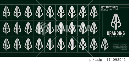 Geometric abstract shape initial R RR letter logo set 114098941
