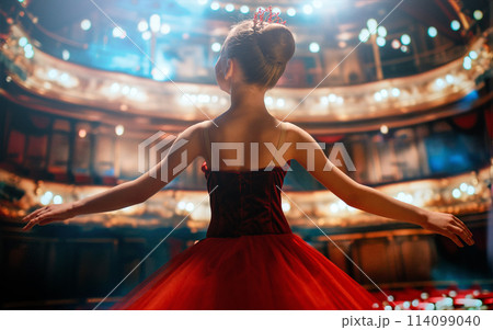 girl in a red tutu dancing on the stage 114099040
