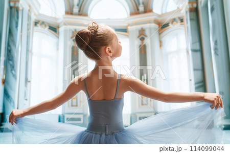 girl in a tutu dancing in the ball room 114099044