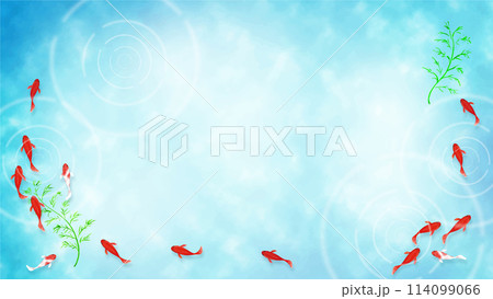 金魚が泳ぐ水面の水色の夏向けの背景素材 114099066
