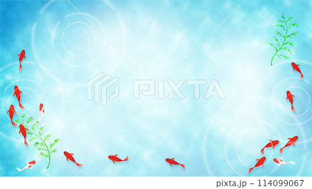 金魚が泳ぐ水面の水色の夏向けの背景素材 114099067