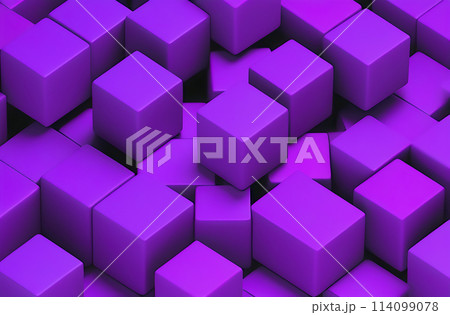Lilac abstract geometric background with three-dimensional solid shapes of a rectangular cube 114099078