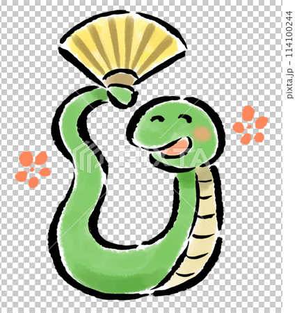 A snake dancing with a fan. No text. Hand-drawn illustration with brush strokes. A snake dancing with a fan. No text. Hand-drawn illustration with brush strokes. 114100244