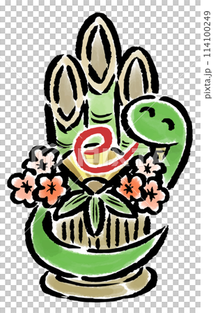 A snake wrapped around a New Year's pine decoration - hand-drawn illustration A snake wrapped around a New Year's pine decoration - hand-drawn illustration 114100249