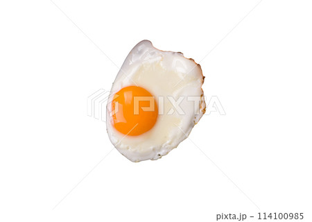 English breakfast with fried eggs, bacon, beans, tomatoes, spices and herbs 114100985