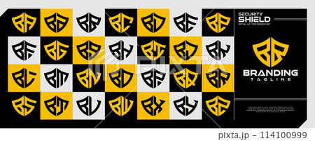 Geometric line shield initial letter B BB logo set 114100999