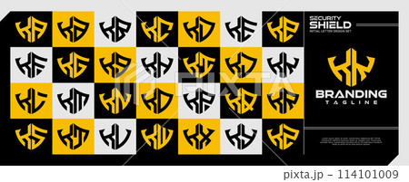 Geometric line shield initial letter K KK logo set 114101009