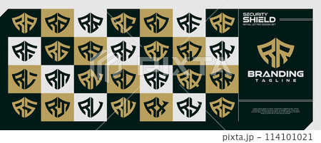 Modern security shield letter R RR logo bundle Modern security shield letter R RR logo bundle 114101021