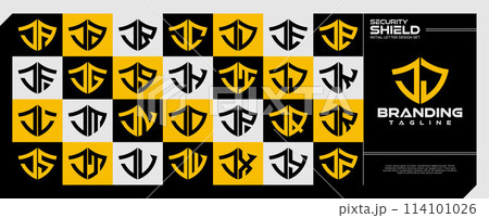 Geometric line shield initial letter J JJ logo set 114101026