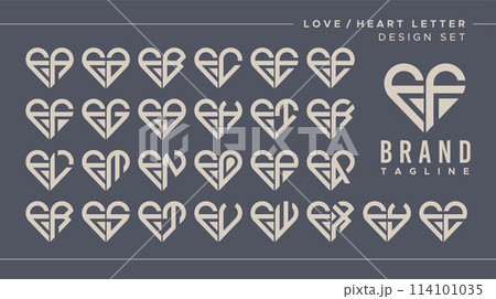 Line heart love letter F FF logo design bundle 114101035