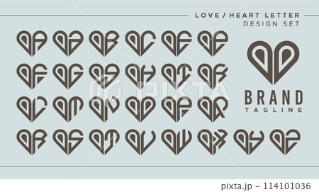 Set of abstract love heart letter O OO logo, number 0 00 design 114101036
