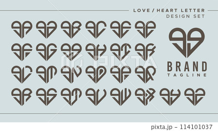 Set of love heart lowercase letter G GG logo, number 9 99 design 114101037