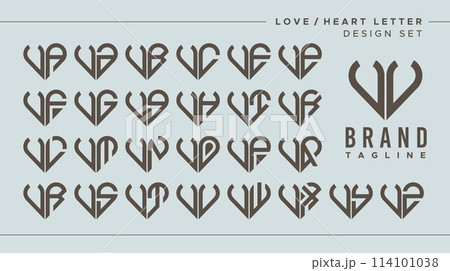 Set of abstract love heart letter V VV logo design Set of abstract love heart letter V VV logo design 114101038