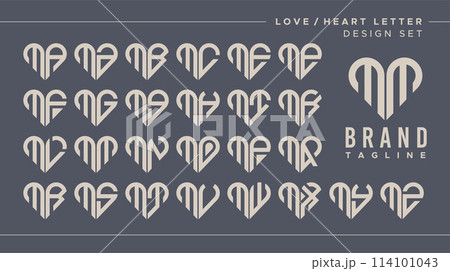 Line heart love letter M MM logo design bundle 114101043