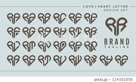 Set of abstract love heart letter R RR logo design 114101050