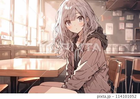 カフェ・女性イラスト「AI生成画像」 114101052