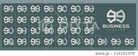 Geometric shape lowercase letter G GG logo, number 9 99 vector set 114101079