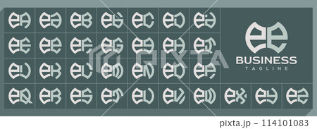 Geometric shape lowercase letter E EE logo vector set 114101083