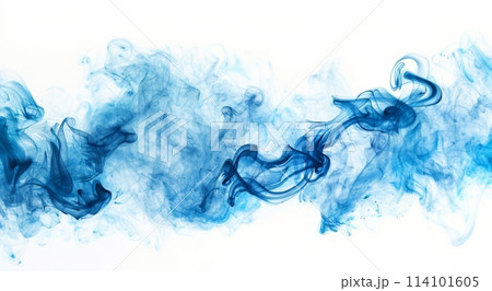 A dynamic swirl of blue smoke on a white background, creating a fluid and ethereal motion effect A dynamic swirl of blue smoke on a white background, creating a fluid and ethereal motion effect 114101605
