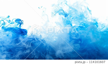A dynamic swirl of blue smoke on a white background, creating a fluid and ethereal motion effect A dynamic swirl of blue smoke on a white background, creating a fluid and ethereal motion effect 114101607
