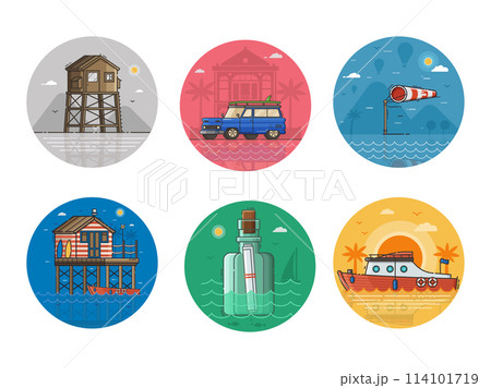 Sea Vacation Travel Circle Icons Sea Vacation Travel Circle Icons 114101719