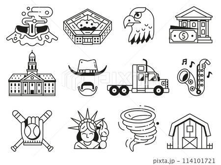 USA Icons and Design Elements in Line Art USA Icons and Design Elements in Line Art 114101721