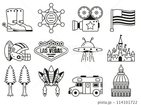 USA Icons and Design Elements in Line Art 114101722
