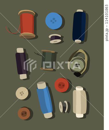 Vector isolated illustration of sewing kit with threads. 114101863