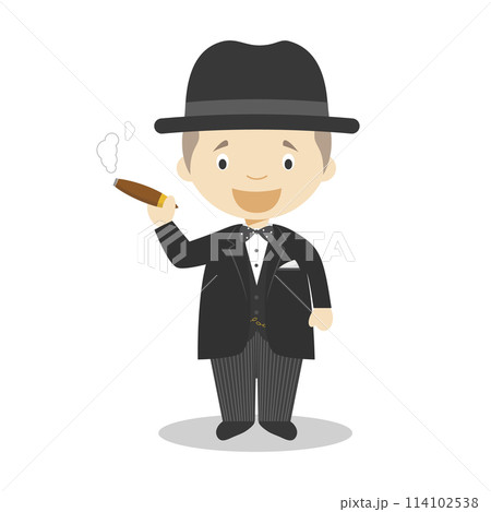 Winston Churchill cartoon character. Vector Illustration. Kids History Collection. Winston Churchill cartoon character. Vector Illustration. Kids History Collection. 114102538