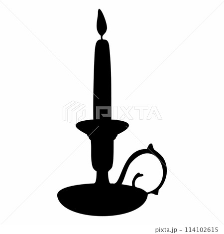 Silhouette of Candle Holder vector illustration. Vintage Candlestick. Old candleholder for painted by black inks in etching style. Drawing of antique lamp with candlelight for icon or logo. Silhouette of Candle Holder vector illustration. Vintage Candlestick. Old candleholder for painted by black inks in etching style. Drawing of antique lamp with candlelight for icon or logo. 114102615