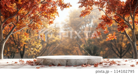 Autumn podium on a beige background Autumn podium on a beige background 114102795