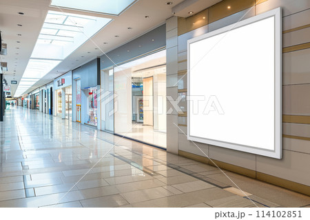 Blank advertising board in a shop window 114102851