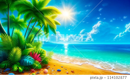 夏の青い海と太陽 夏の青い海と太陽 114102877