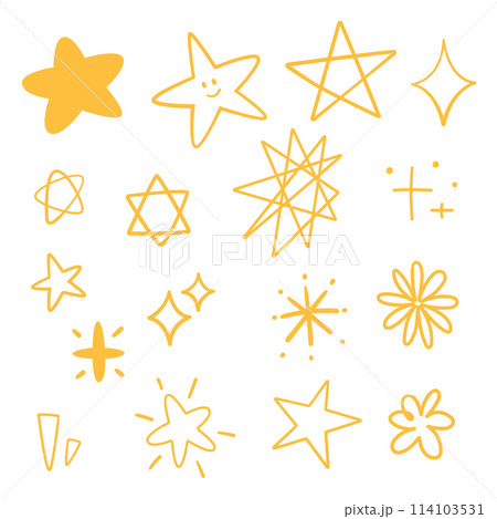 Various star and sparkle doodle hand drawn for element, cartoon and illustration Various star and sparkle doodle hand drawn for element, cartoon and illustration 114103531