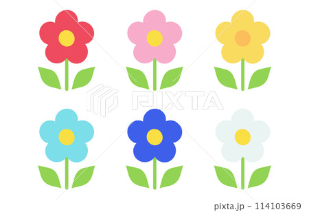 デフォルメしたかわいい花のベクターイラストセット素材 デフォルメしたかわいい花のベクターイラストセット素材 114103669