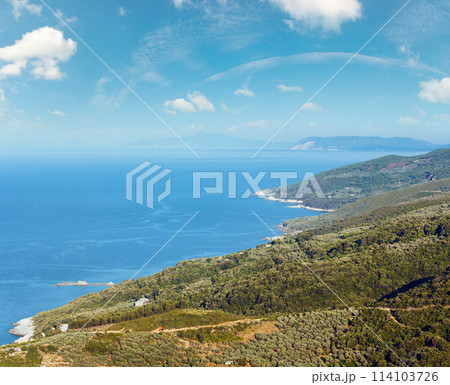 Aegean Sea coastline (near Mylopotamos beach, Greece). 114103726