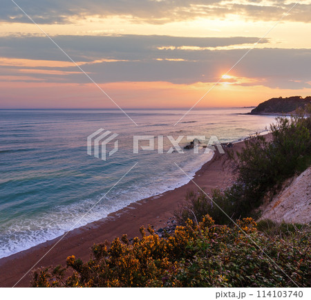 Sunrise ocean coast landscape (Bay of Biscay). 114103740