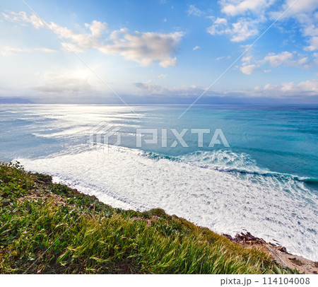 Summer ocean coastline view in Barrika town (Spain). 114104008