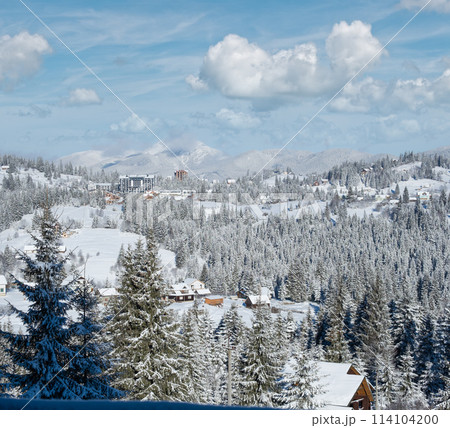 Winter Gorgany massiv mountains scenery view from Yablunytsia pass, Carpathians, Ukraine. Winter Gorgany massiv mountains scenery view from Yablunytsia pass, Carpathians, Ukraine. 114104200