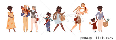 Mother and Kid Together as Parenthood Vector Set Mother and Kid Together as Parenthood Vector Set 114104525