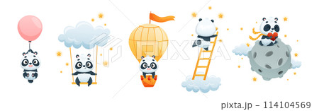 Cute Baby Panda Character Engaged in Different Activity Vector Set 114104569