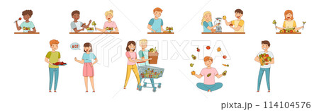 Vegetarian People Character Enjoy Healthy Eating Vector Set Vegetarian People Character Enjoy Healthy Eating Vector Set 114104576