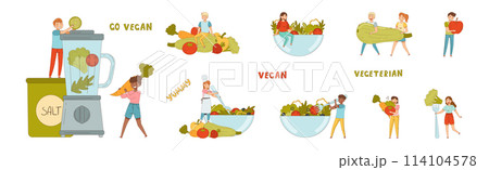 Vegetarian People Character Enjoy Healthy Eating Vector Set Vegetarian People Character Enjoy Healthy Eating Vector Set 114104578