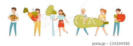 Vegetarian People Character Enjoy Healthy Eating Vector Set Vegetarian People Character Enjoy Healthy Eating Vector Set 114104580