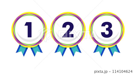 Winner Gold, Silver, Bronze. 1st 2nd 3rd medal first place second third Placement Achievement award winner badge guarantee winning prize ribbon symbol sign icon logo template  114104624