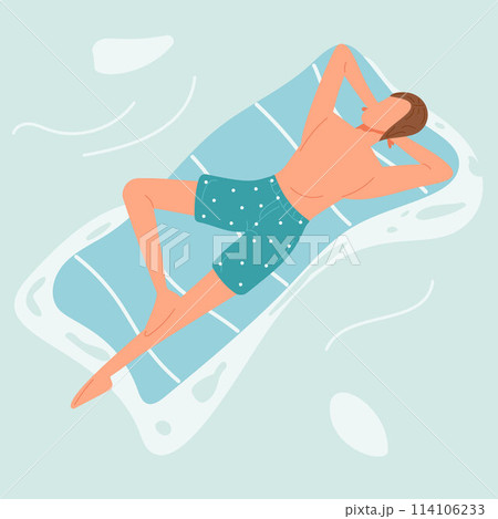 Young Man Relaxing on an Air Mattress in Light Blue Waters 114106233