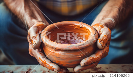 Potter's Precision: Crafting Clay Pot on Wheel Potter's Precision: Crafting Clay Pot on Wheel 114106266