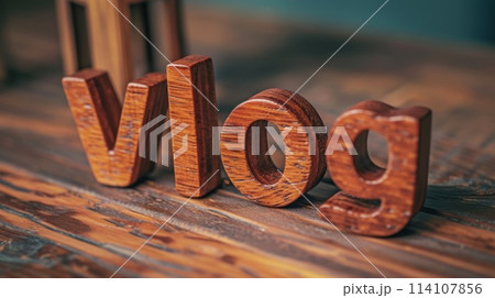 Wooden Rosewood Vlog concept creative art poster. Wooden Rosewood Vlog concept creative art poster. 114107856